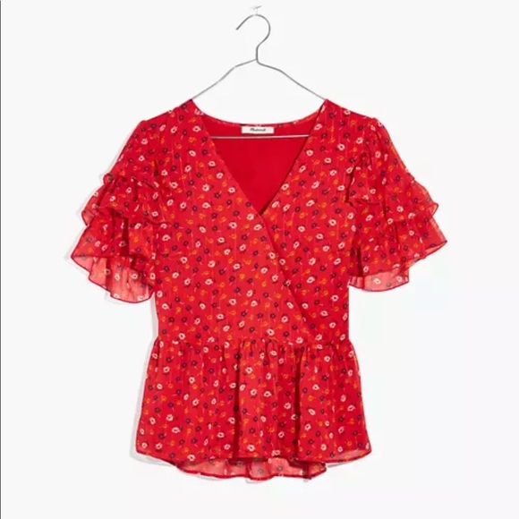 Madewell Tiered-Sleeve Peplum Top size 6 - Picture 3 of 11